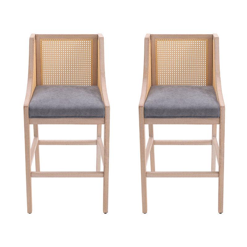 Upholstered Counter Stool with Solid Wood Frame