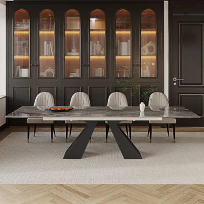 Joceline 78.74'' to 110.23” Extendable Rectangular Sintered Stone Dining Table For 10-12