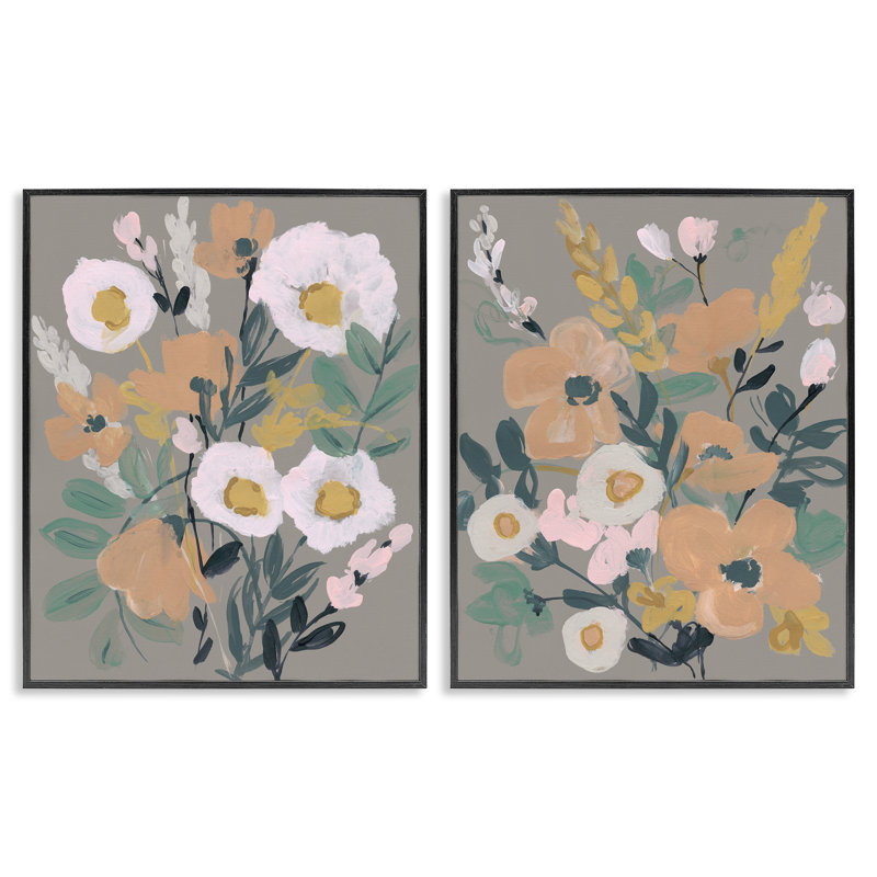 «Cheery Floral Bouquet», ensemble de 2 giclées encadrées par Jennifer Goldberger, H 14 po x l 11 po