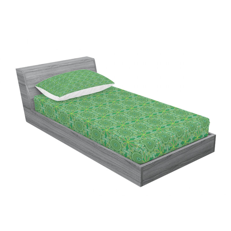 Microfiber Floral Fitted Sheet, Twin Fitted Sheet, Green Floral