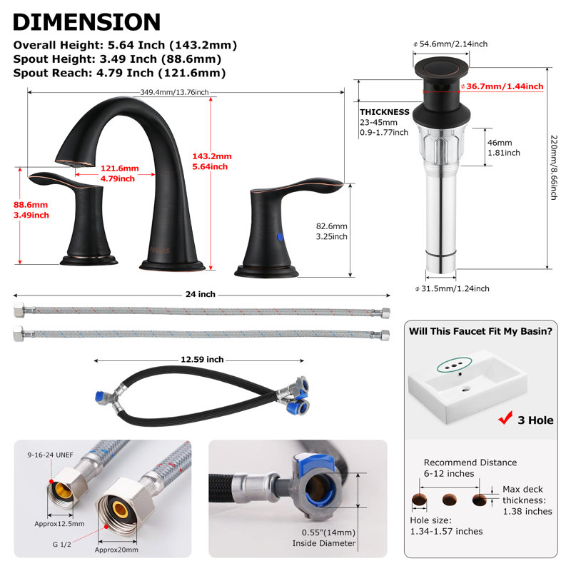 Widespread 2-handle Bathroom Faucet with Drain Assembly, Oil Rubbed Bronze