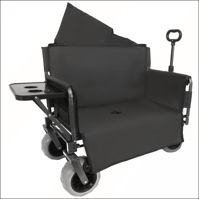 Chariot pliable 3-en-1 avec banc et plateau de table pliable, capacité de charge de 500 lb, capacité de 180 L pour les activités de plein air