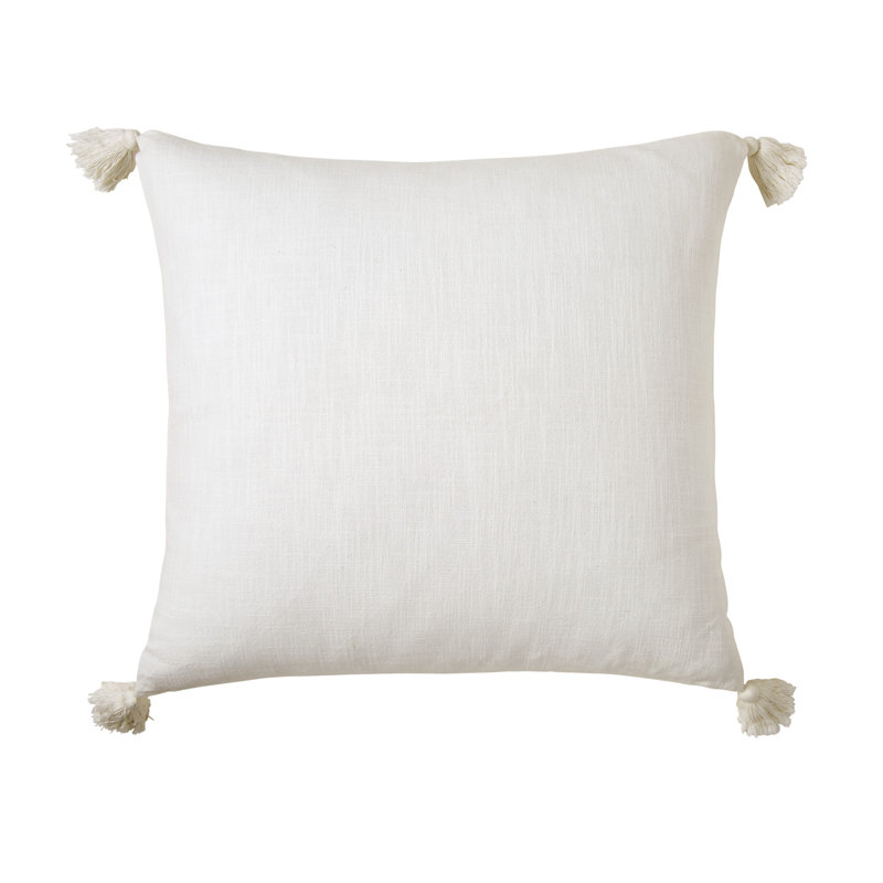 White Cotton Tassel Euro Sham Pillow Cover