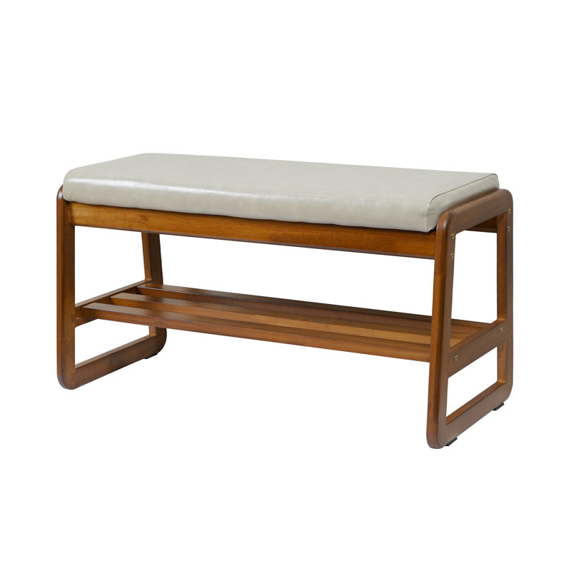 Banc de rangement en similicuir, Gris/beige, H 16,54 po x l 31,5 po x P 14,17 po