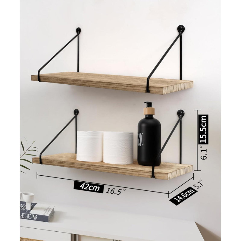 2 Piece Floating Shelf, Brown/Black