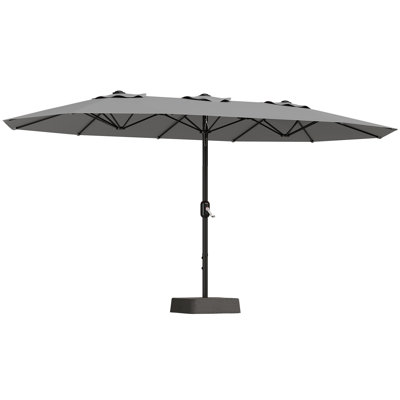 15FT Large Patio Umbrella with Base Included, Double-Sided Outdoor Market Rectangle Umbrellas Oversized Shade for 2-8 People, Weighted Base for Pool, Deck, Backyard, Grey