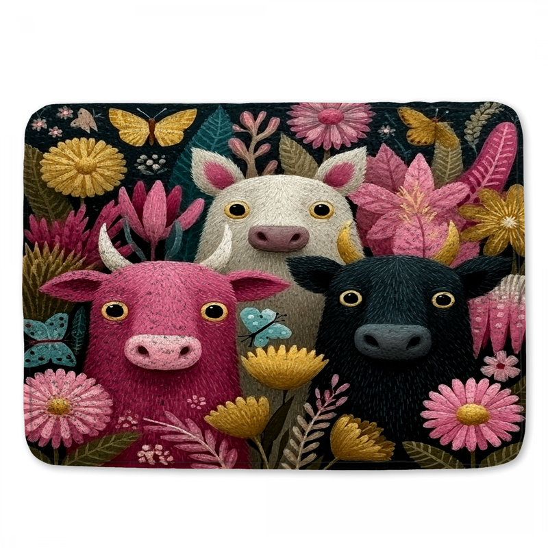 Tapis de bain Whimsical Cows And Flowers, L 24 po x L 17 po