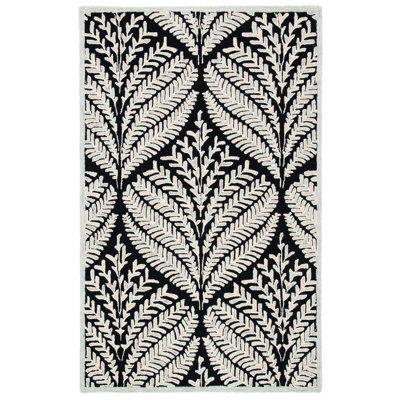 Tapis floral en laine touffeté à la main Cerda noir / ivoire