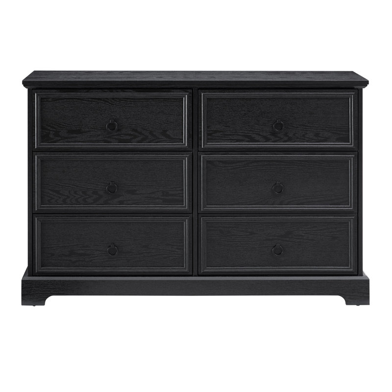 Modern Farmhouse 6-Drawer Chest Of Drawers For Bedroom, Wooden Bedroom Drawer Dresser With 6 Storage Drawers,6 Drawer Dresser Chests For Bedroom Black