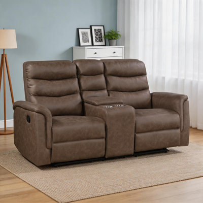 Seese 73" Modern & Contemporary Polished Microfiber Manual Double Glider Reclining Love Seat with Center Console and Pocket Coil Seating