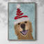 «Christmas Golden Retriever and Spring Santa Hat», reproduction encadrée - bois massif-1910578622