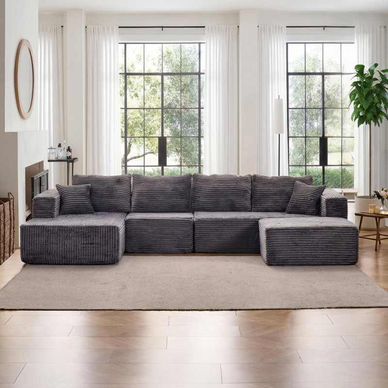 Canapé modulaire rembourré 4 pièces Kapellen, Gris, Orienté à gauche (vu de face)