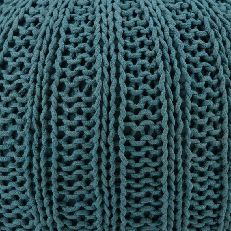 Shelby 20"W Cotton Hand Knit Round Pouf, Teal