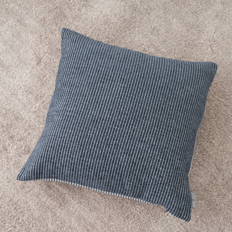Elsa Reversible Woven Pinstripes Pillow, Mood Indigo