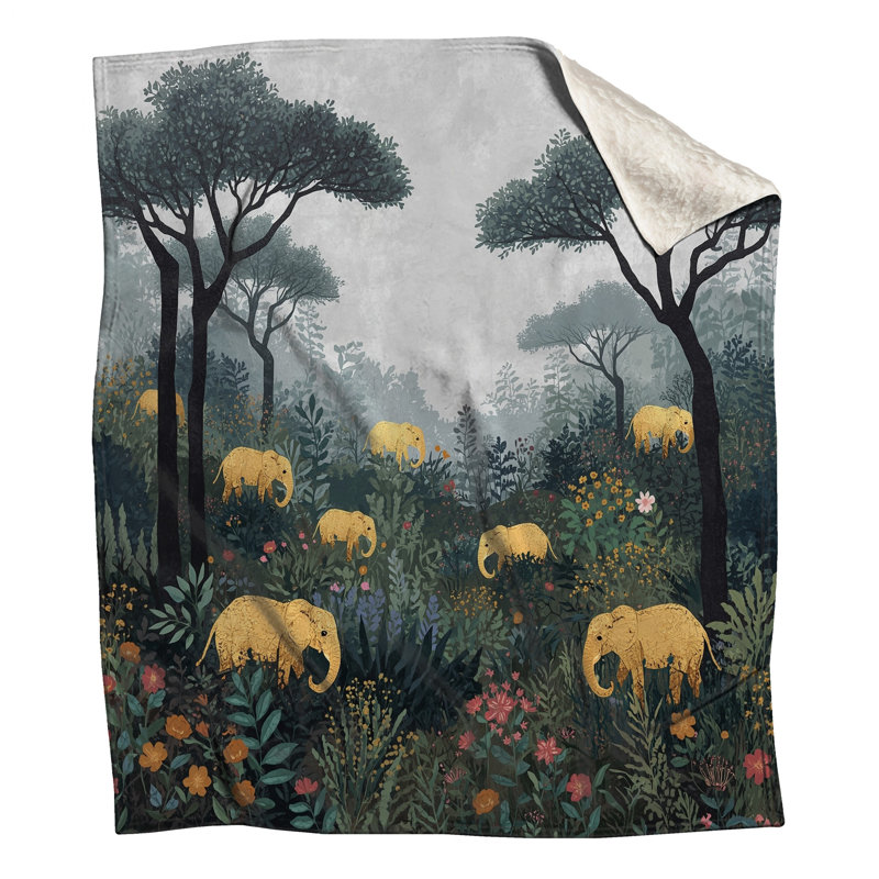 Éléphants dans des couvertures de forêt, L 50 po x H 60 po