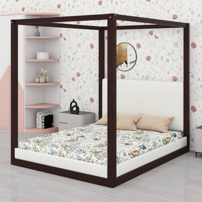 Lit plateforme en bois de style baldaquin, tête de lit tapissier pour plus de confort et de style