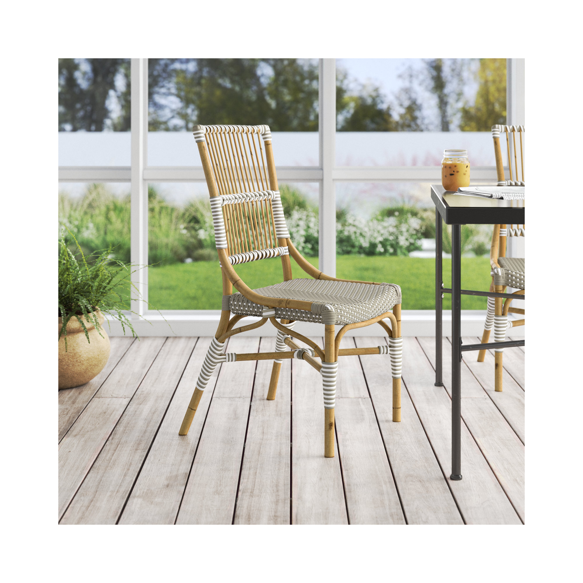 Caricia Patio Dining Side Chair, Gray/White