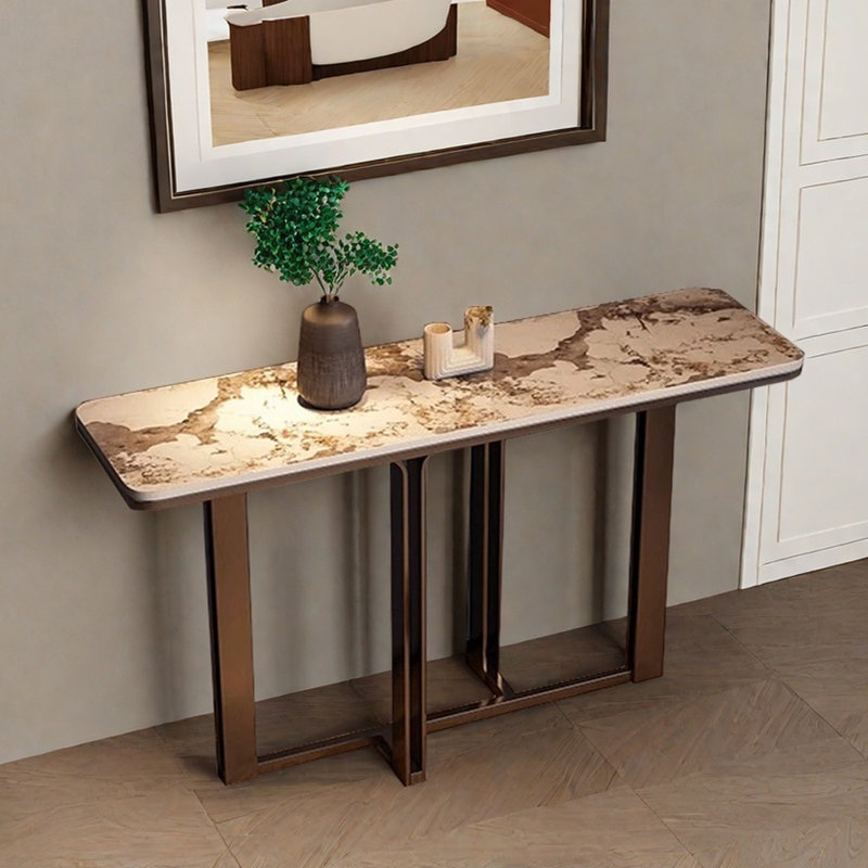 Table de hall d'entrée italienne de luxe, H 33,5 po x l 59,1 po x P 13,8 po, Ivoire blanc