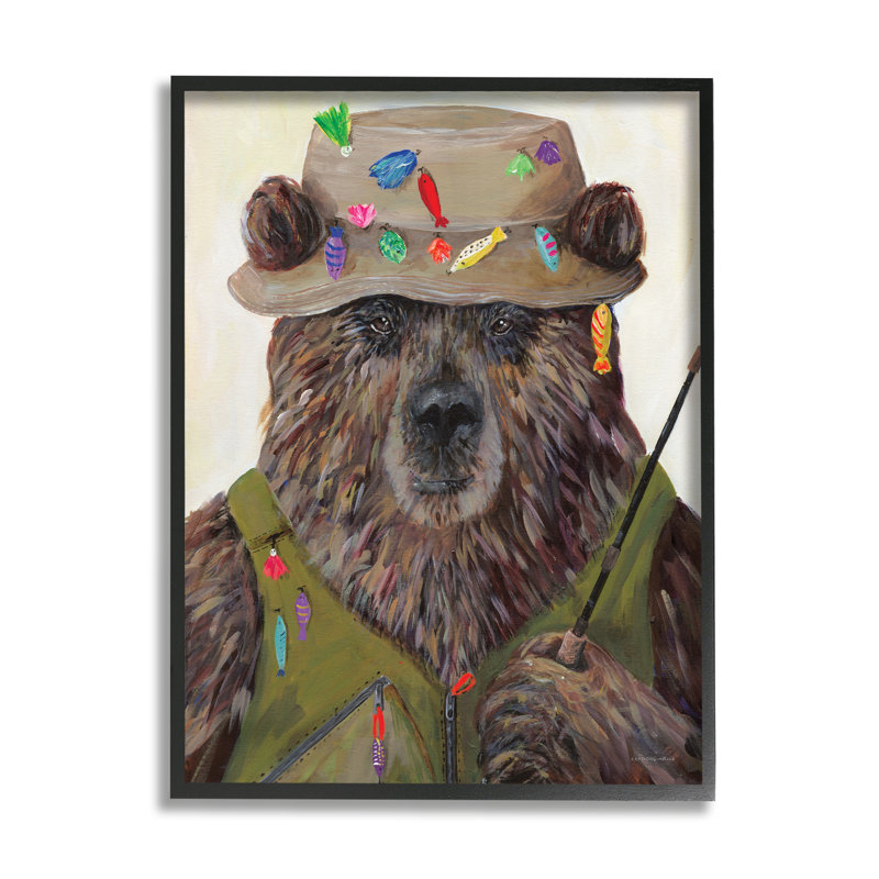 Tenue de pêcheur, grizzly brun, mât de pêche par Kamdon Kreations - Peinture, H 30 po x l 24 po x P 1,5 po