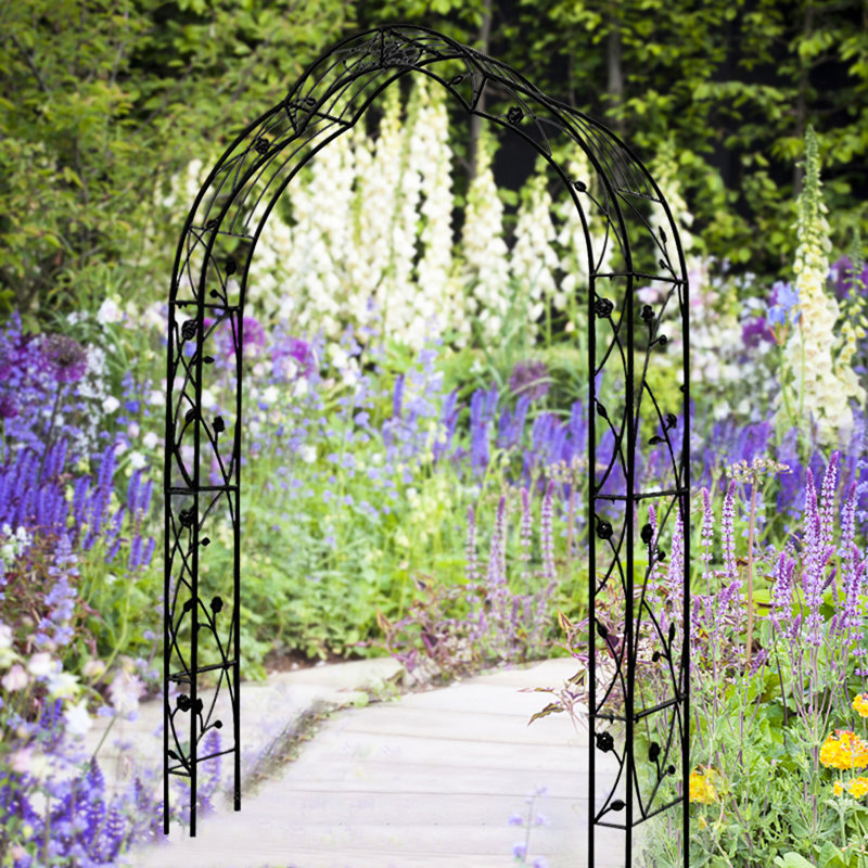 Treillis de jardin en métal - surface lisse, 0,63 po Diamètre du tuyau, arche noire, diverses plantes de soutien, profondeur de l'emballage de 30,7 po, couleur