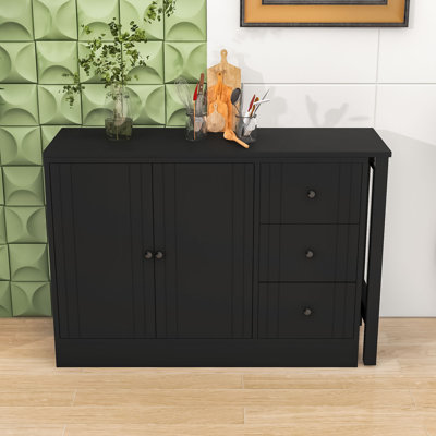 3 Drawers Wood Sideboard with Pull-Out Extendable Table and Storage Cabinet with Adjustable Shelves by Ebern Designs