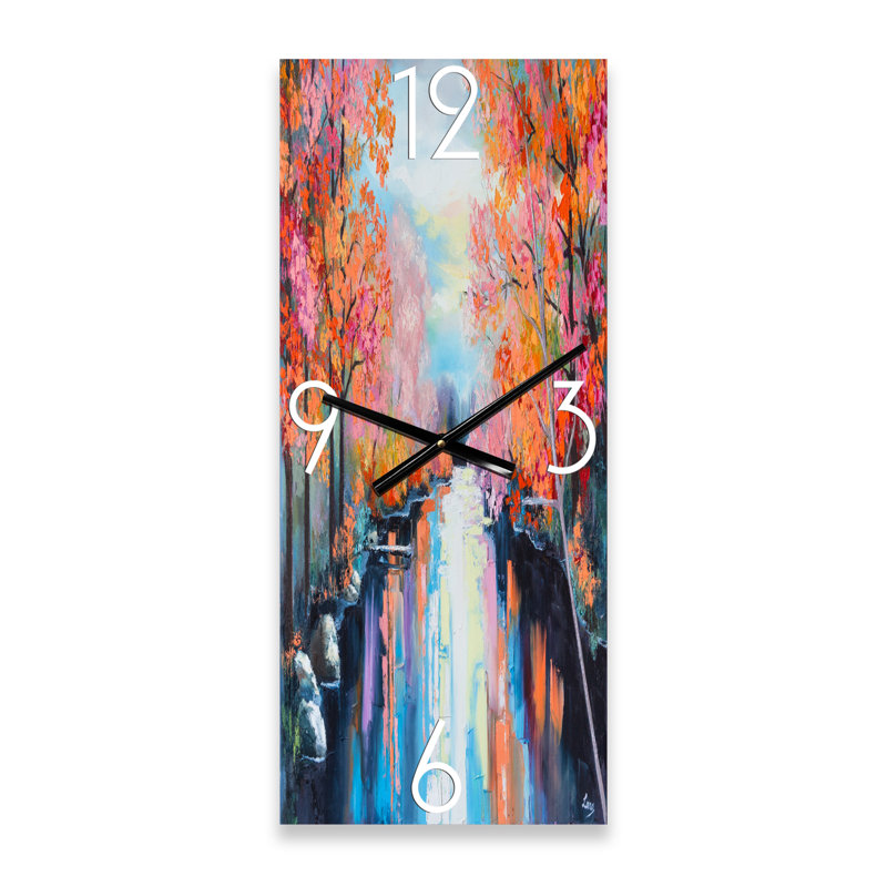 Horloge murale orange, forêt d'automne au bord de la rivière - Lake House, Petit
