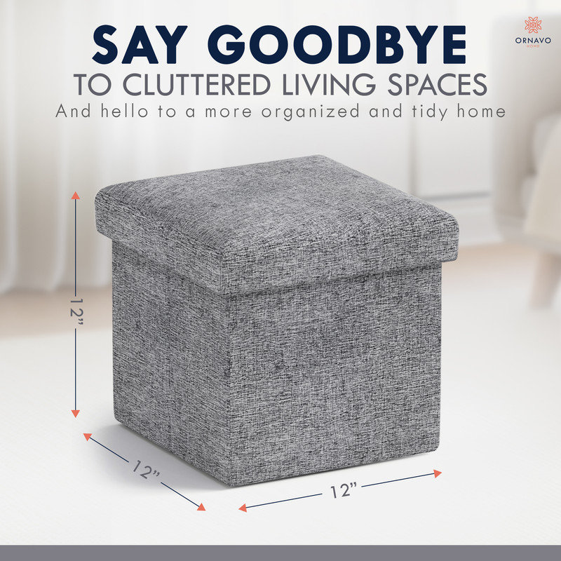 Small Foldable Square Linen Storage Bench Suitable For Living Room, Bedroom, Dormitory, Gray