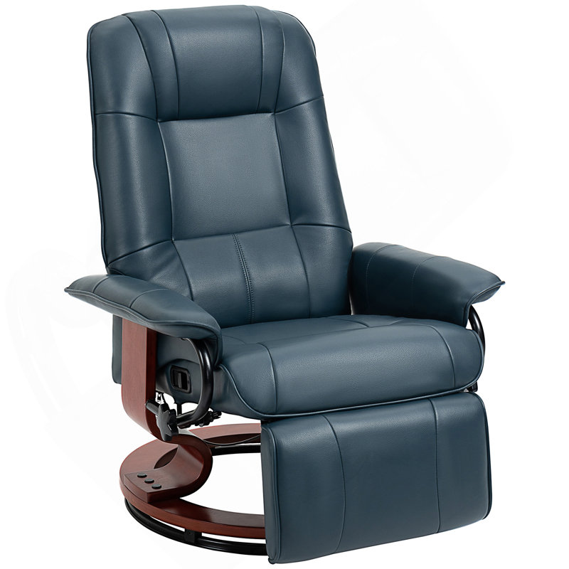 PU Swivel Manual Recliner Chair, Blue