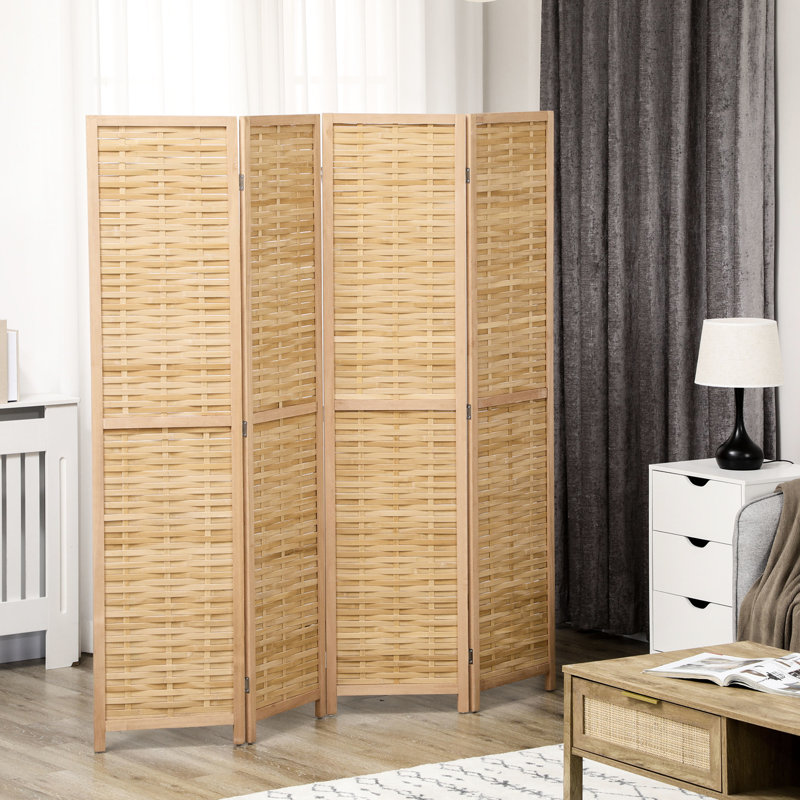 Cloison d'intimité portable 5,5 pi - 4 panneaux pliables. Double panneau latéral tissé à la main pour le bureau à domicile, charme naturel et panneau pliable peu encombrant. Simplicité, transportable