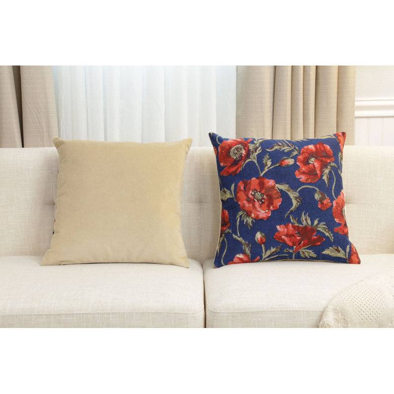Coquelicots Blue European Cushion Covers, Blue/Red