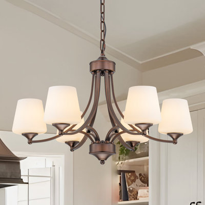 6-light Farmhouse Round Chandelier With Frosted Milky White Glass
