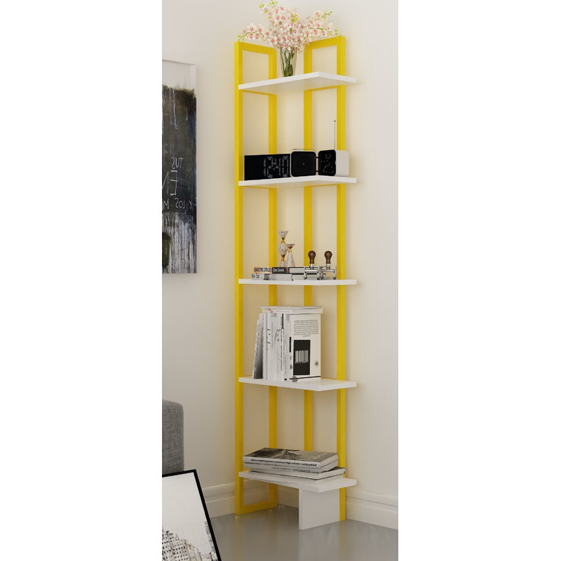 Alica 180cm H x 45.2cm W Corner Bookcase, Yellow/White