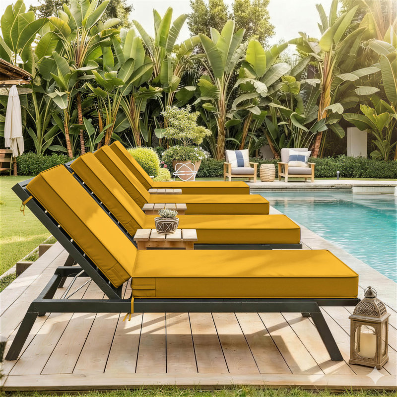 Coussin de chaise longue d'extérieur, L 80 po x P 26 po, Jaune