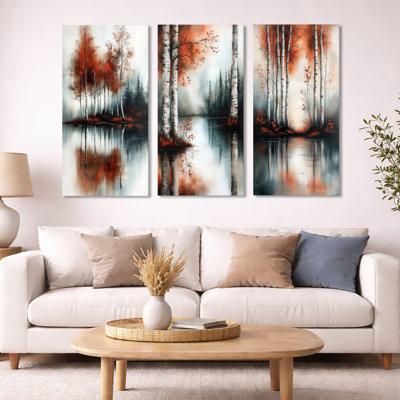 «Copper Birch Lake - Lake», ensemble d'art mural sur toile