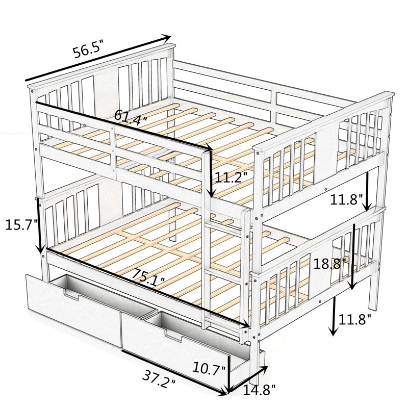 Ershel Kids Full Over Full Bunk Bed with Drawers
