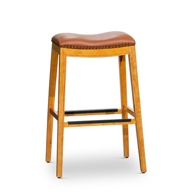30" Bar Stool In Natural With Stylish Saddle Leather Seat - Construction And Relaxing