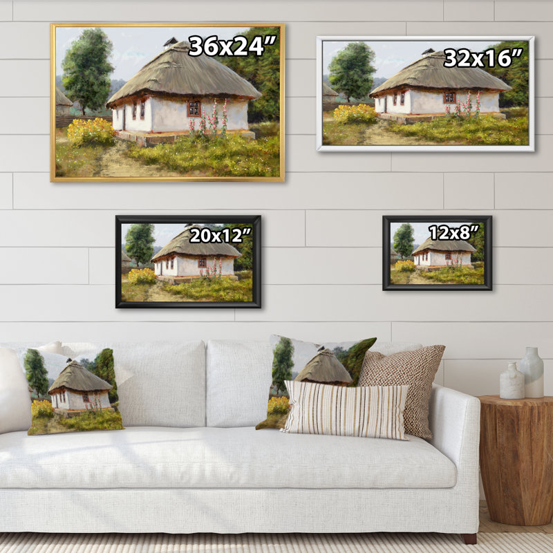 Vieux village champêtre Lanscape V - peinture sur toile, H 8 po x l 12 po x P 1 po, Cadre flottant doré