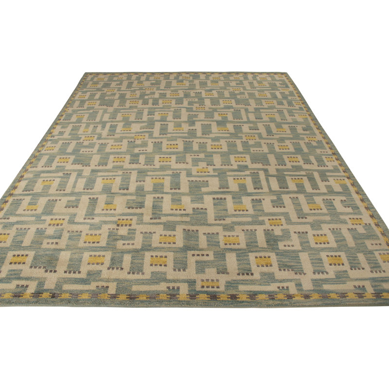Scandinavian Hand Knotted Wool Geometric Area Rug, Rectangle 14' x 20'