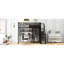 Lit mezzanine double en métal avec bureau moderne, garde-robe et tablettes de rangement - noir