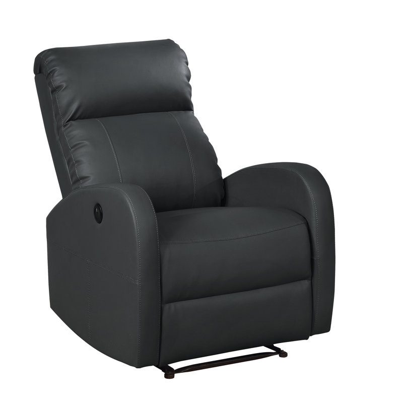 Troutman Faux Leather Power Recliner, Black Faux Leather