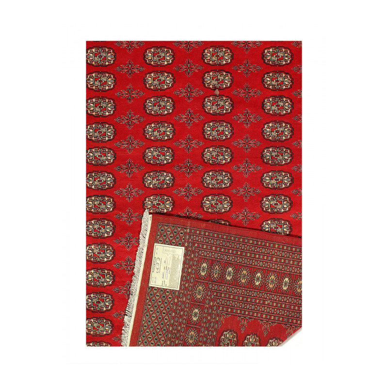 Red color Fine Hand Knotted Bokhara rug 5'7"X 7'8"