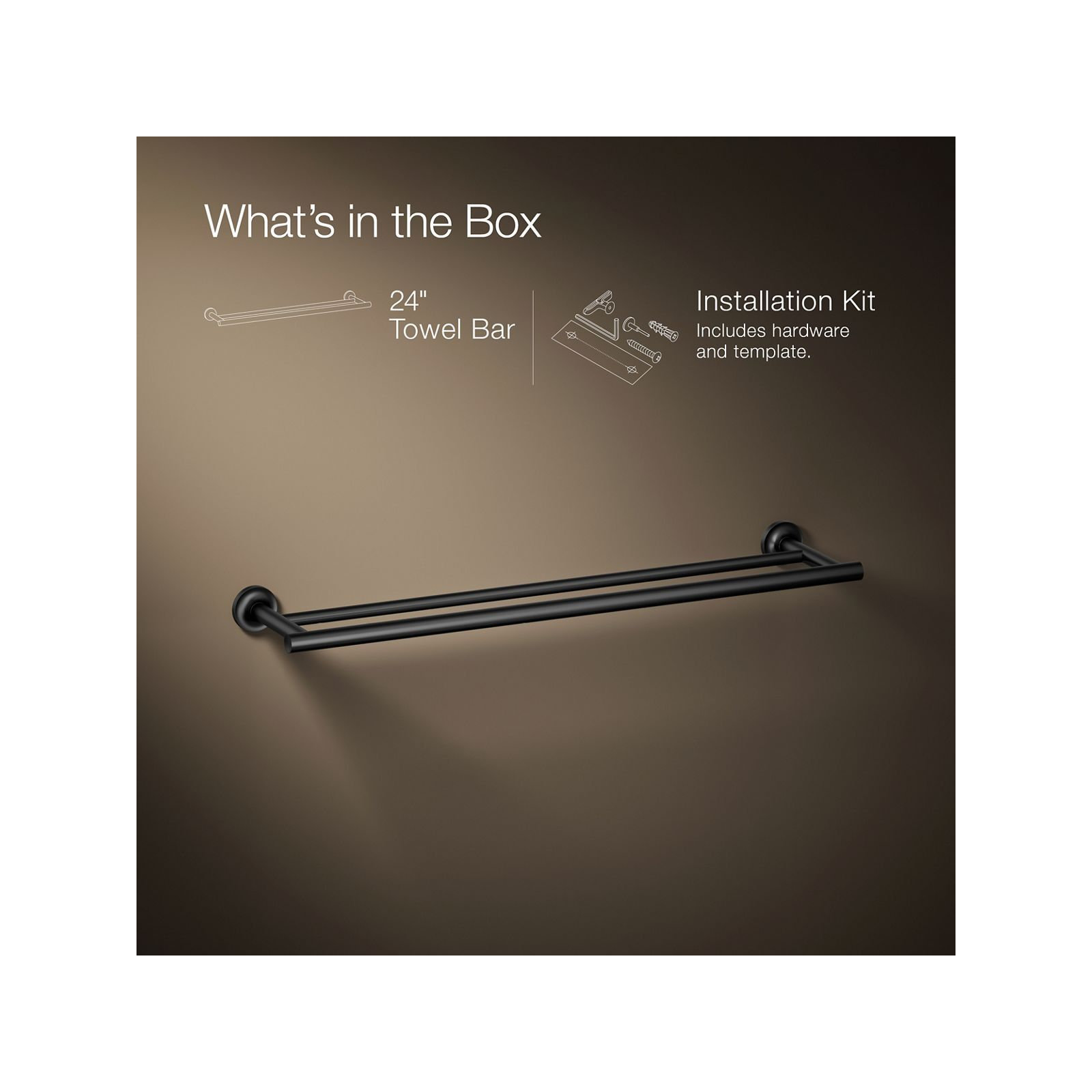 Purist Double 24" Wall Mounted Towel Bar, Matte Black