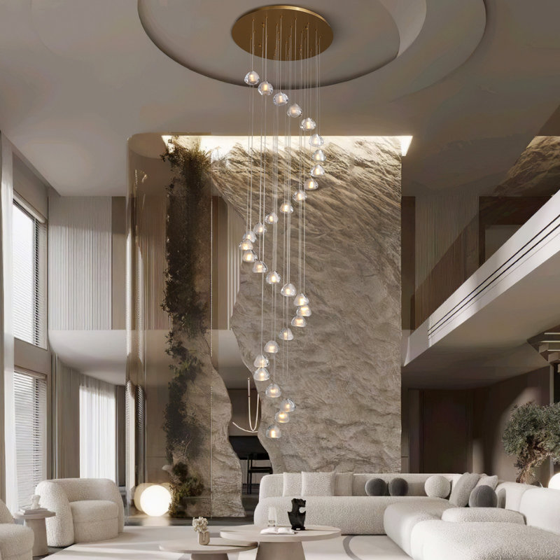Lustre en cristal doré à 30 niveaux pour escaliers de salon Feinstein, H 2 po x l 27,6 po x P 27,6 po, Doré, 30 lumières