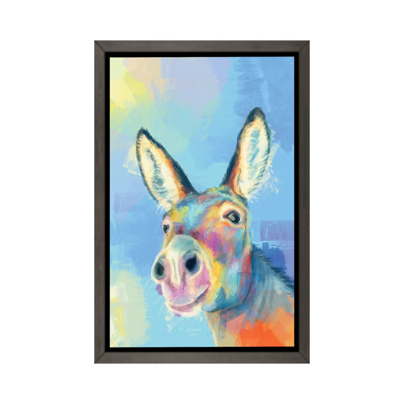 «Carefree Donkey» - reproduction, H 60 po x l 40po x P 1,5 po, Cadre en bois rustique foncé