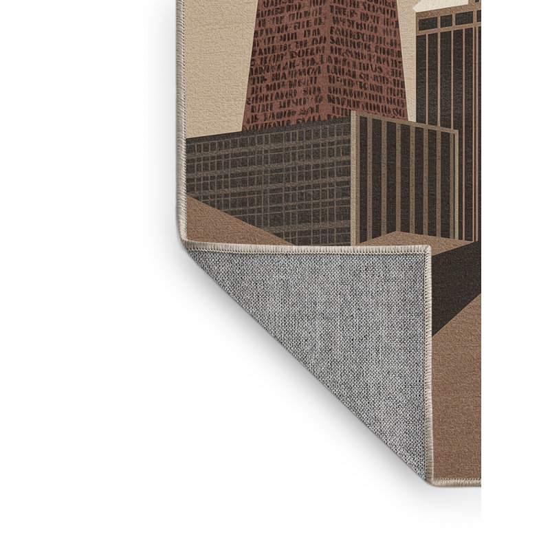 Tapis géométrique beige et moderne lavable à la machine Paxon, Carré 3 pi