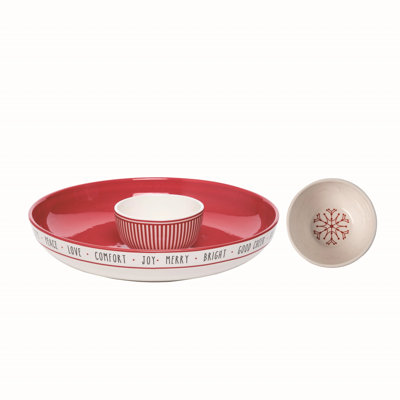 Ensemble de 2 plateaux de service et bol à trempette Dolomite 12,25 pouces multicolores à rayures de neige multicolores, parfaits pour les rassemblements des Fêtes