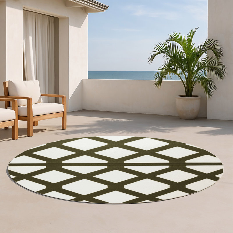 Tapis blanc intérieur et extérieur Trellis, Rond 5 pi
