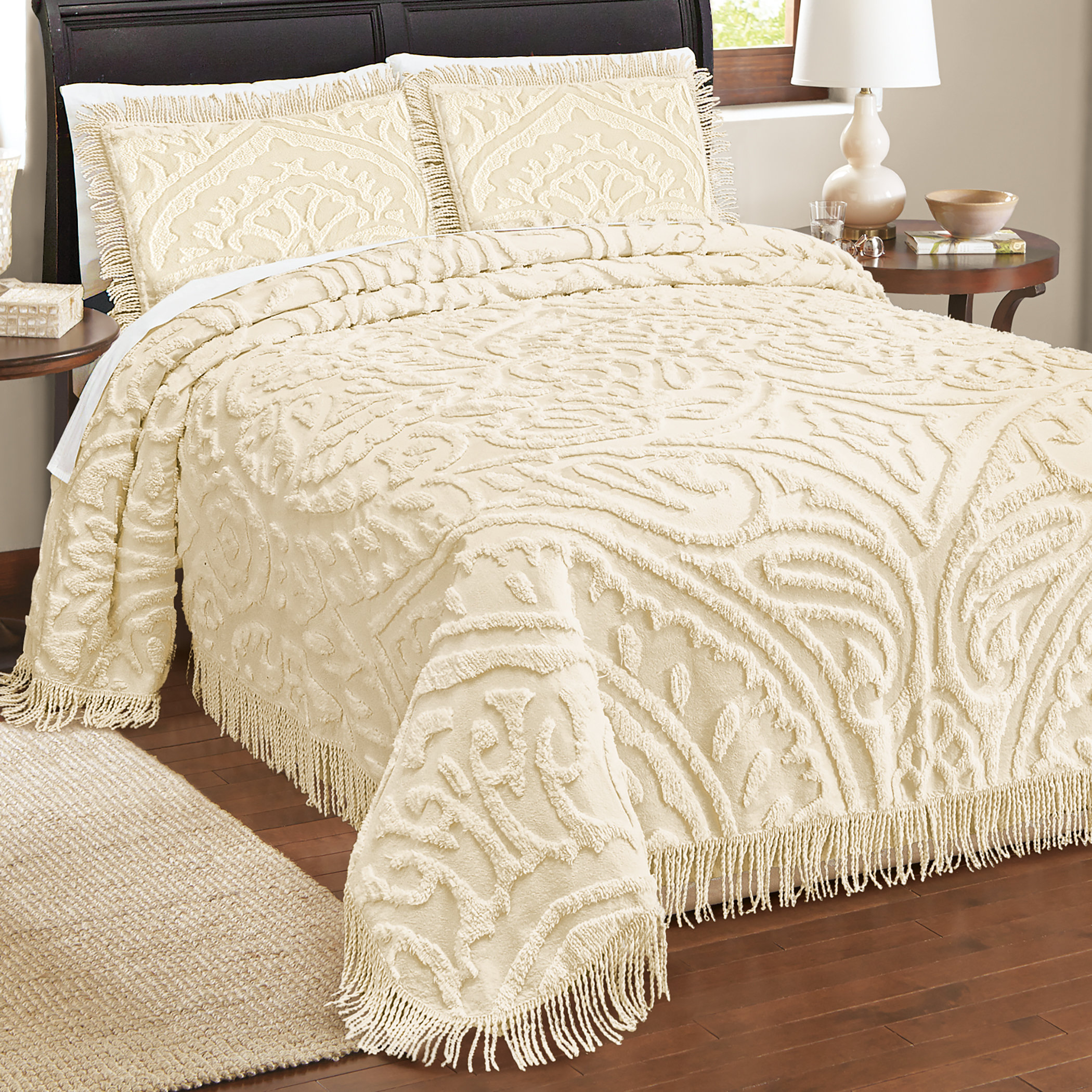 Winston Brands Paisley Medallion Chenille Fringe Bedspread Ivory ...