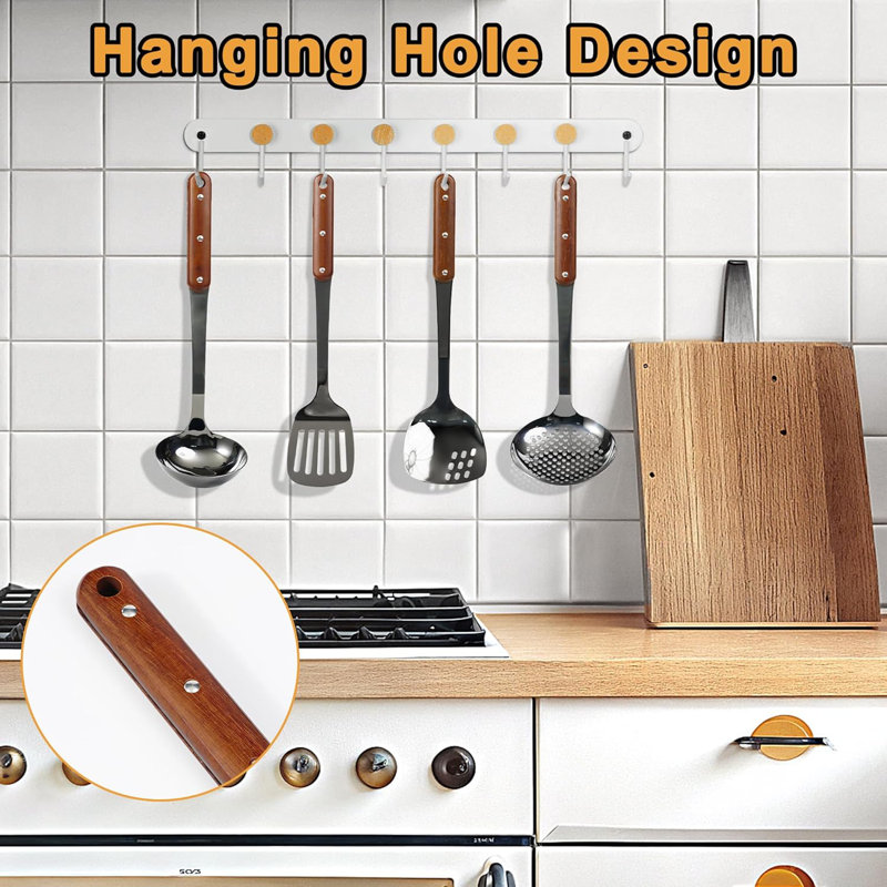 Ensemble d'ustensiles de cuisine en acier inoxydable, outils de cuisson 4 pièces avec poignées en bois