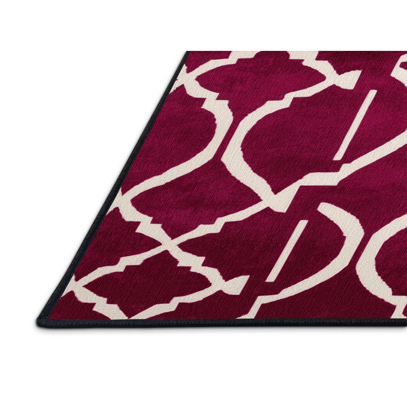 Machine Washable Trellis Red Area Rug, Rectangle 2' x 3'